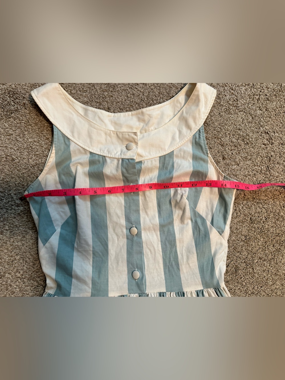 Vintage Laura Ashley White and Light Blue Striped Sleeveless Dress - Picture 8 of 11